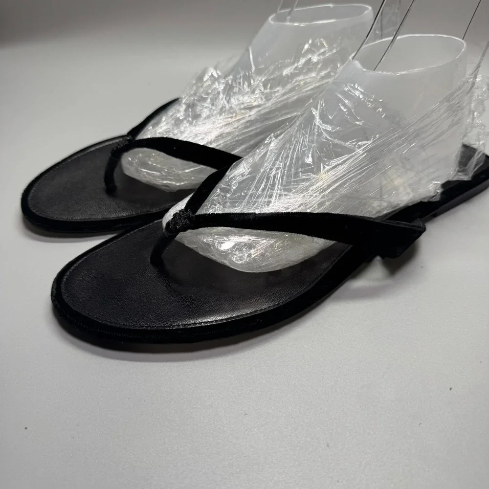 Tory Burch Classic Pave Logo Flip Flop Velvet Napa Leather‎ Black Sz 10 M